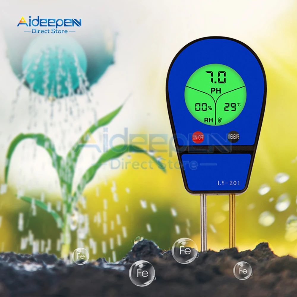 LY201 3 in 1 Soil PH Meter Moisture Temp PH Tester Humidity Sunlight Garden Flowers Moist Detector Soil Moisture Sensor Meter