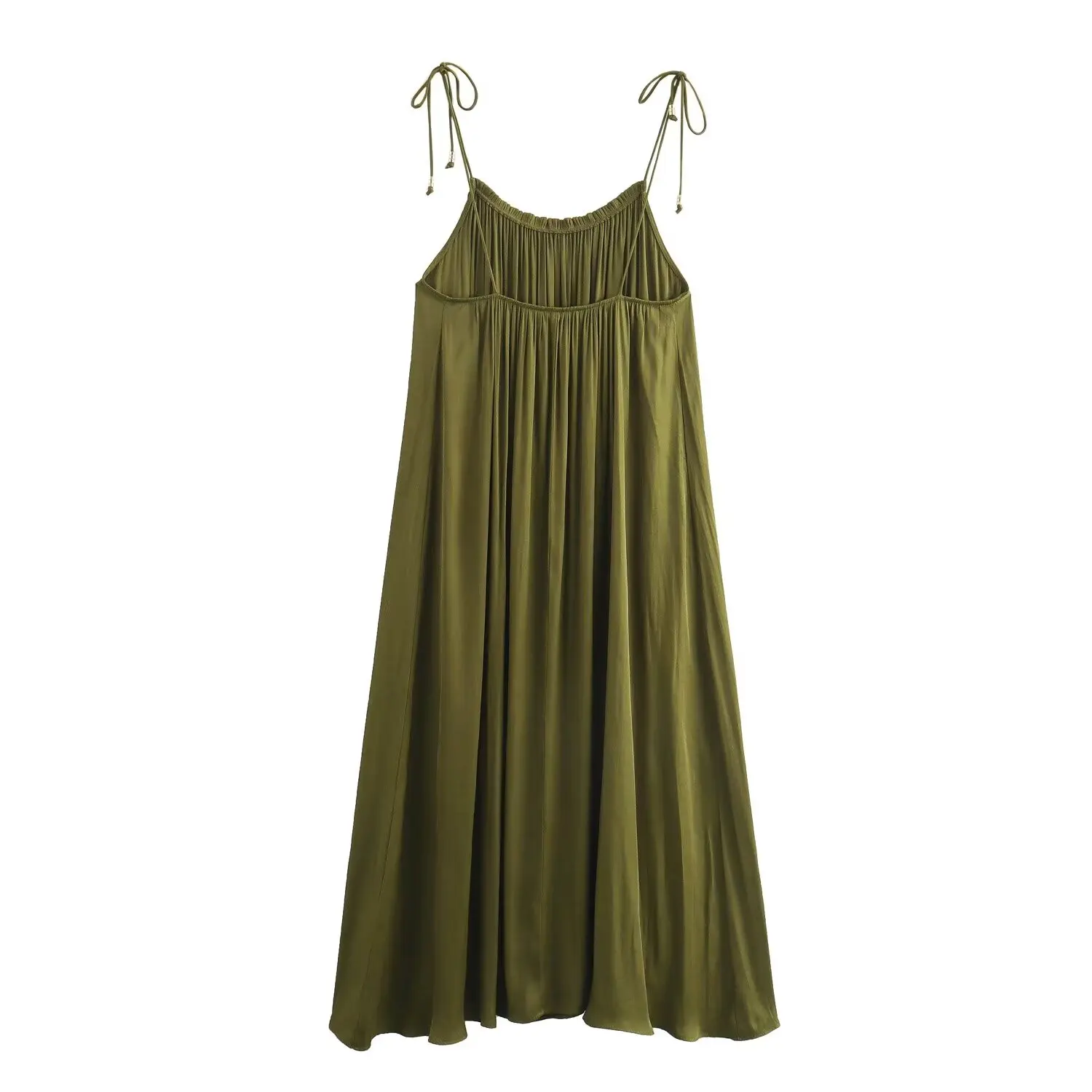 Tangada 2024 Women Loose Summer Green Dress Beading Strap Ladies Long Dress 6X0401