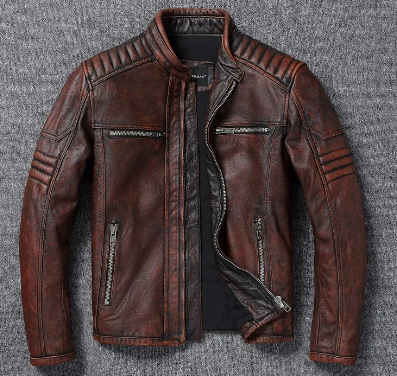 

Men's Genuine Leather Jacket Natural Cowhide Hunting Jacket Retro Motorcycle Jacket Spring Autumn Mens Clothes