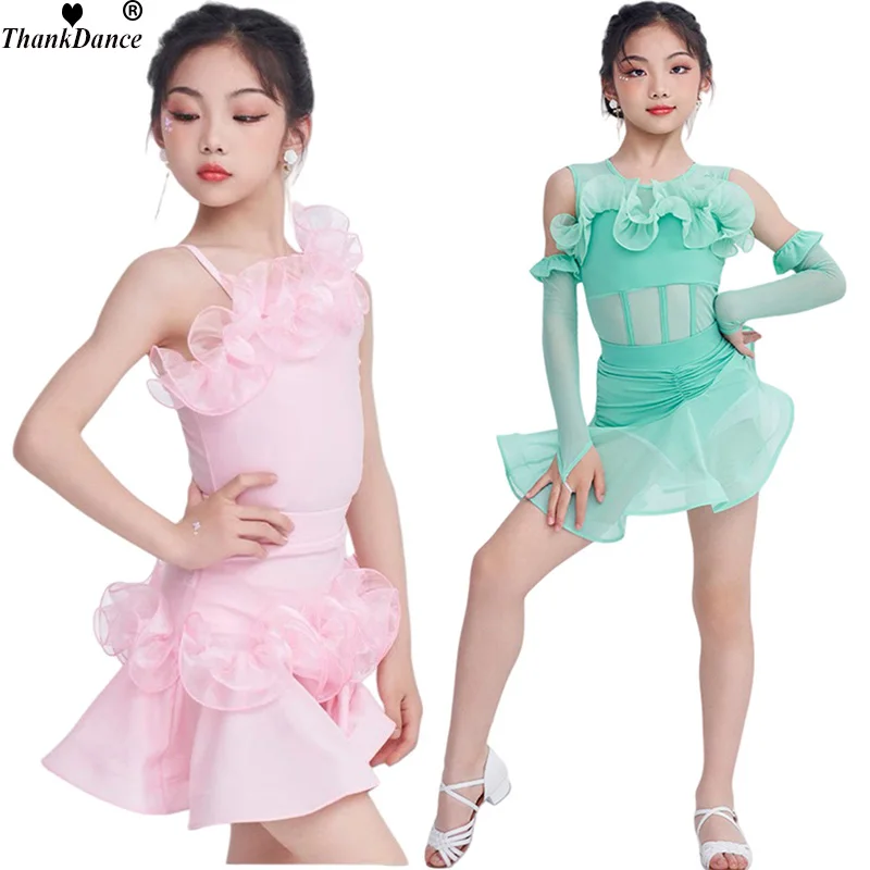 

Профессиональное детское платье для латинских танцев для девочек, платья для бальных танцев, платье для практики румбы-ча-ча-самбы, платье для латинских выступлений