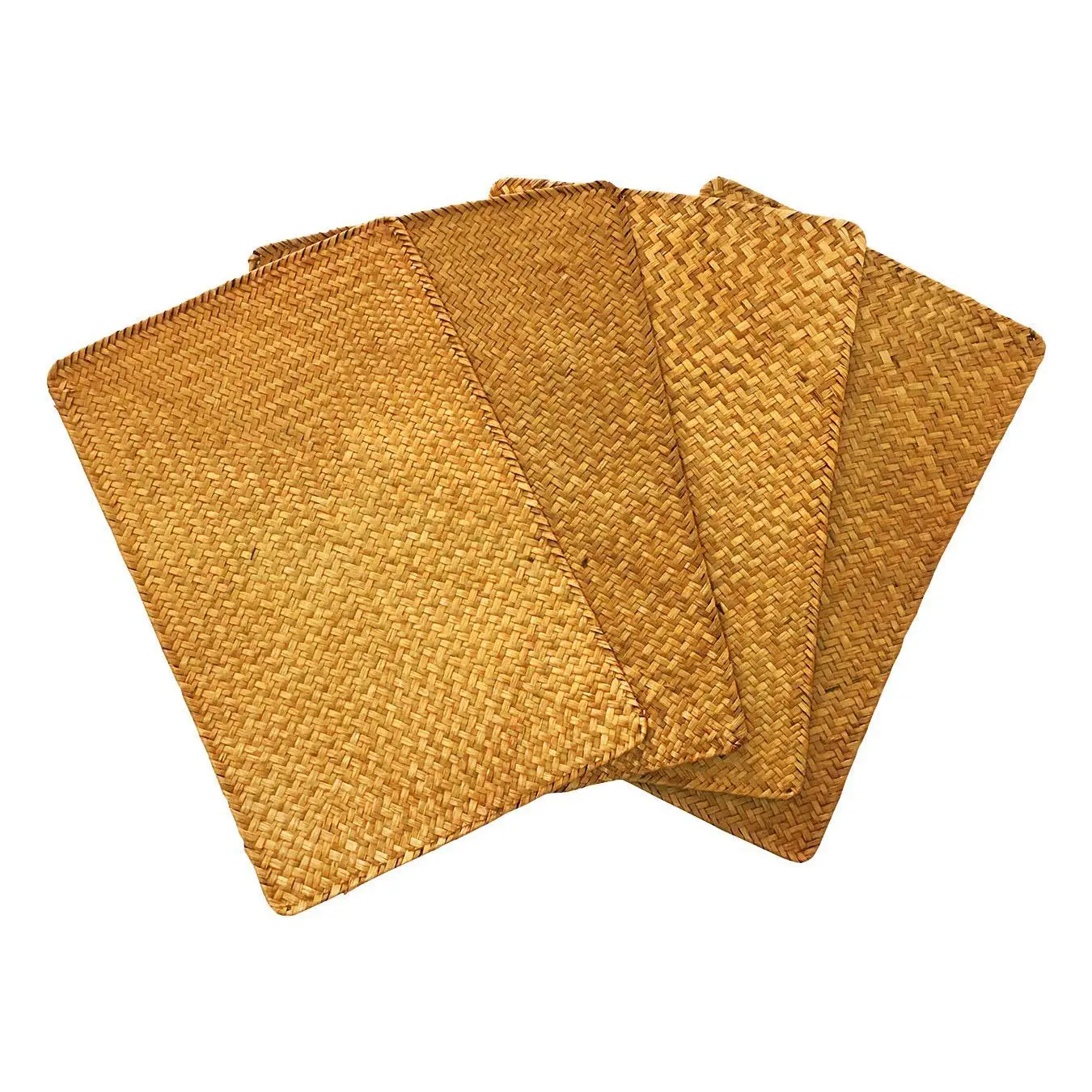 Pack of 4 Natural Seagrass Place MatHand-Woven Rectangular Rattan Placemats Straw Tea Cup Mat Potholder