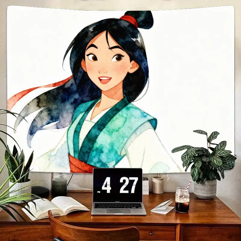 

1 шт., акварельный гобелен Disney Mulan, эстетический настенный художественный современный полиэстер, декор для гостиной, спальни, общежития, подарок для девочек и фанатов