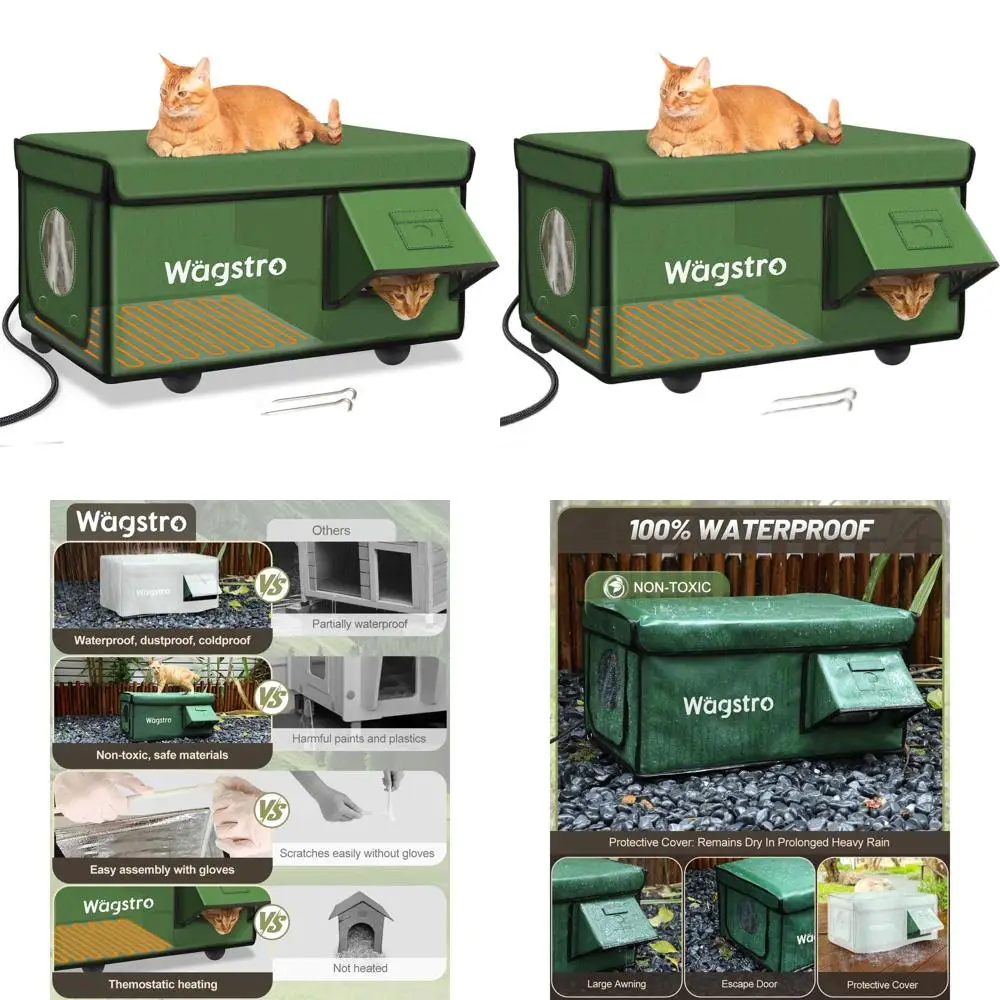 

Всепогодный утепленный домик для кошек с навесом и люком, укрытие для бездомных кошек - зеленый, 25.2x16.5x12.2