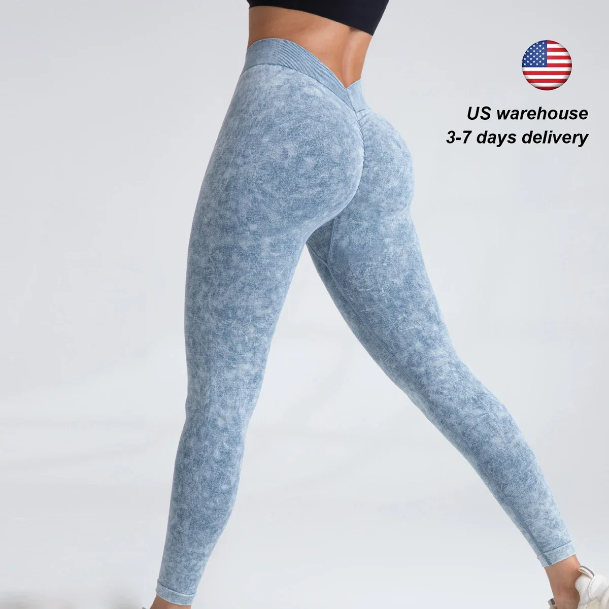 V Back Yoga Pants Women Workout Sport Leggings Fitness Seamless Leggings Girl Gym Tights Scrunch Push Up Sportswear US Warehouse