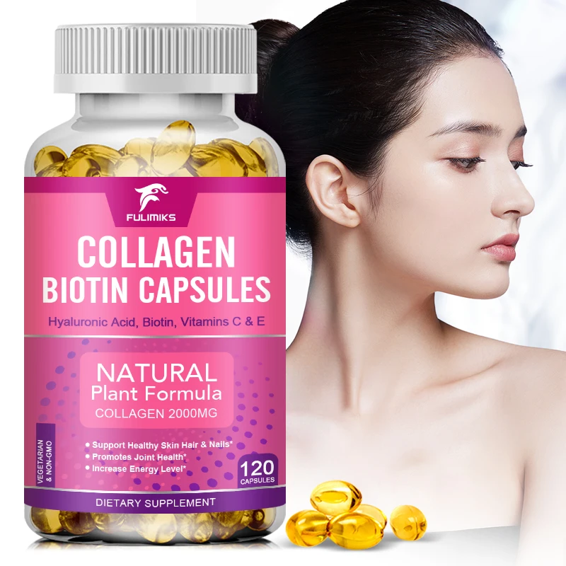 Collagen 2000mg with Biotin 2500mcg Protein 3g Hyaluronic Acid Vitamin C Healthy Formula Dietary Supplement Gluten Free