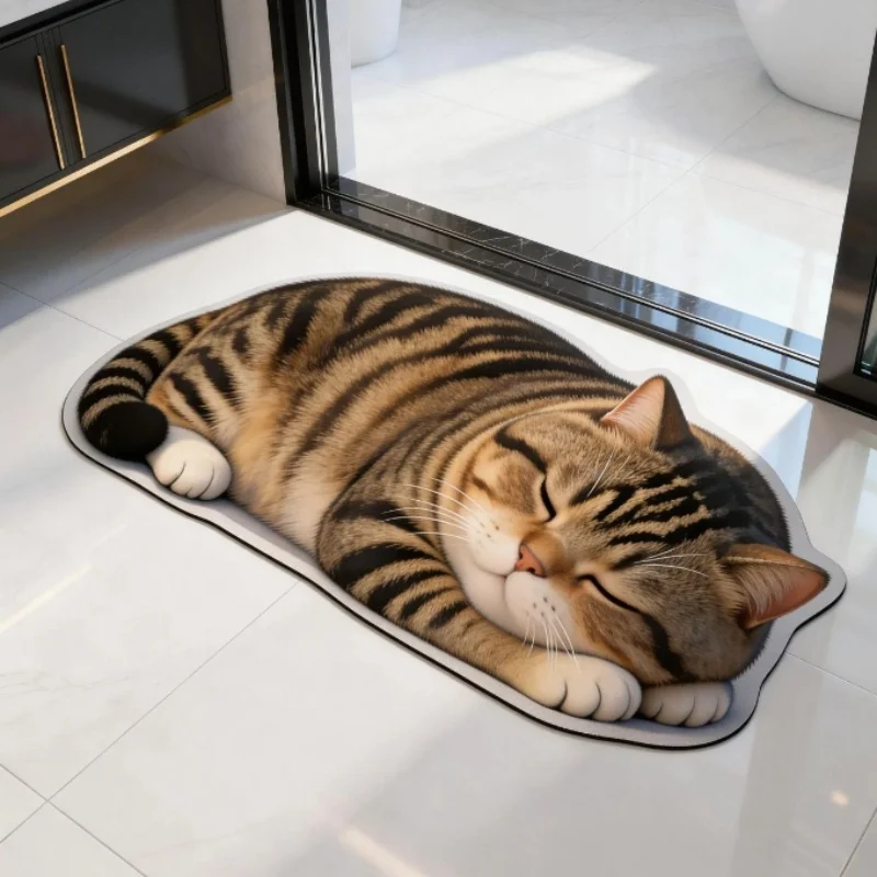 Cartoon Sleeping Cat Diatom Mud Floor Mat 40x60cm Bathroom Absorbent Quick Dry Anti-Slip Mat Household Use Dirt Resistant