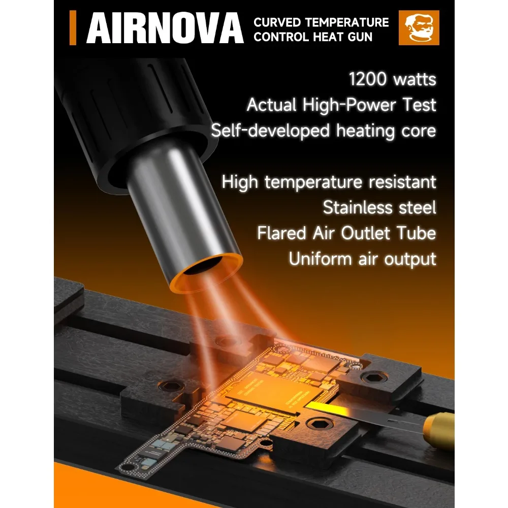 MECHANIC AIRNOVA Curved Temperature Control Hot Air Gun Soldering Station 1200W for Phone BGA IC PCB Rework Desoldering Tool