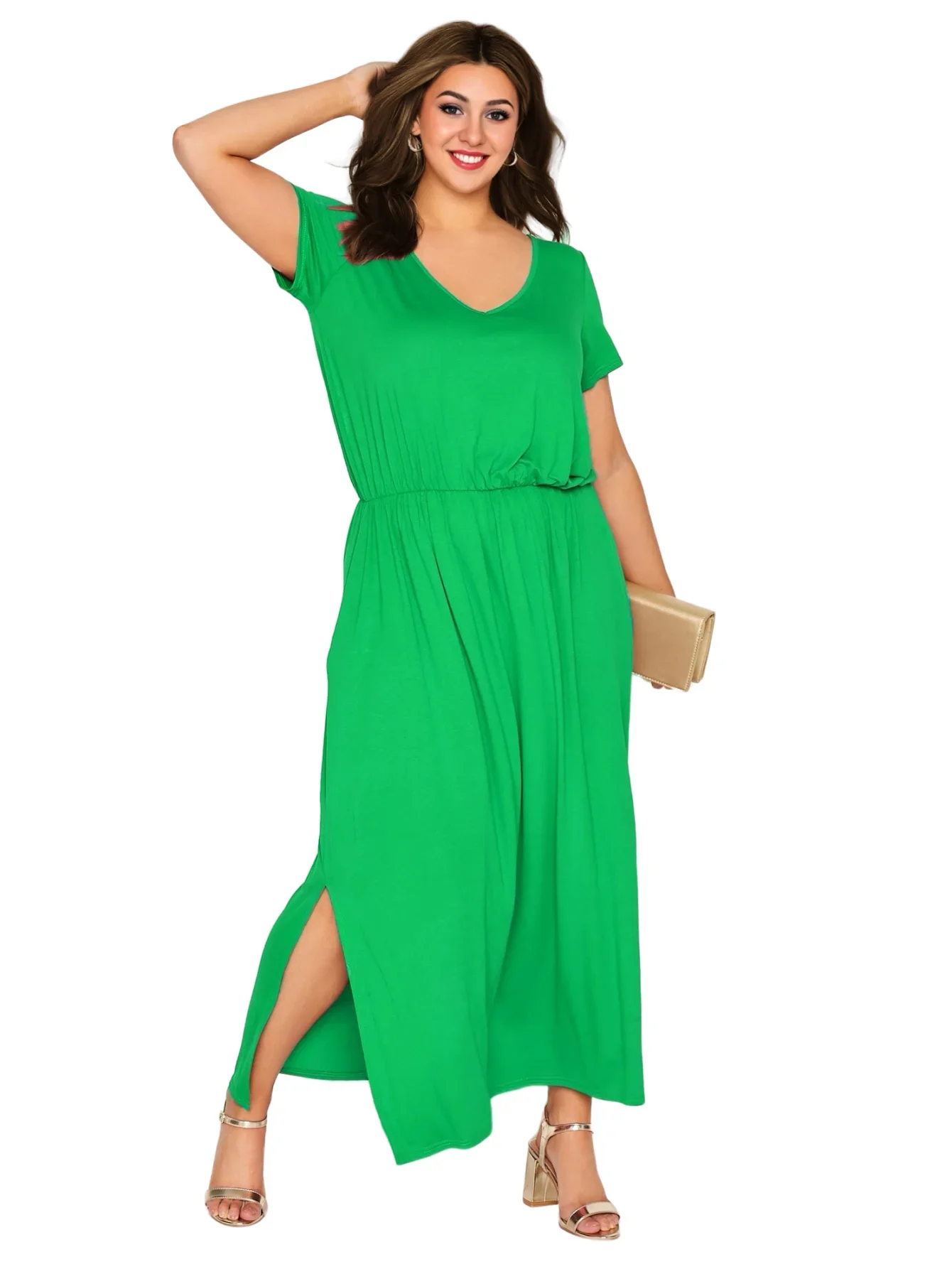 Womens Plus Size Elegant Summer Casual Dress Short Sleeve Loose Beach Weekend Dress Split Sides Large Size Long Party Dress 6XL