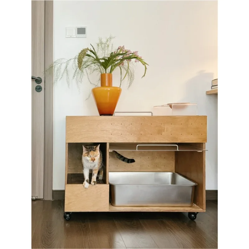 The medieval house cat toilet is splash-proof, and the oversized cat litter box hides the anti-belt litter cat litter cabinet.