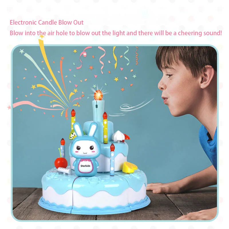 面白いライトが点滅するDIY誕生日ケーキモデルキッチンごっこ遊びフルーツカットフードケーキおもちゃ子供向けギフト男の子女の子