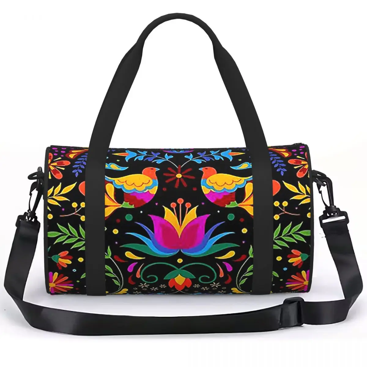 Mexican Flowers And Birds Luggage Bag Large Capacity Duffle Tote Bag Handbags Gym Bags Fitness Bag for Boys Girls