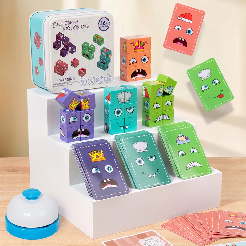 Face Changing Building Blocks Toy For Kids Face Shape Matching Bricks Puzzle Early Educational Сhildren Interactive Fun Game Toy