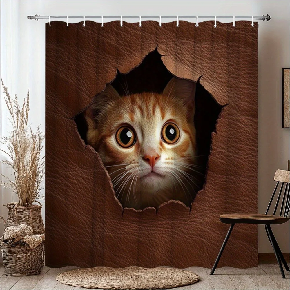 

Очаровательная занавеска для душа с оранжевым котом, моющаяся грязеотталкивающая насадка для душа, водонепроницаемая полиэстеровая занавеска для ванны для домашнего декора