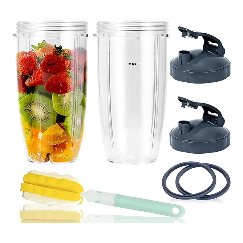 Replacement 32Oz Cups With Two Flip Top To Go Lid, Rubber Seals, For Nutribullet 600W And 900W Blender Accessory.