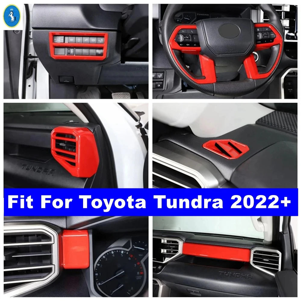 Red Lights Switch / Steering Wheel / Center Control Gear Shift Panel Cover Trim For Toyota Tundra 2022 2023 Interior Accessories