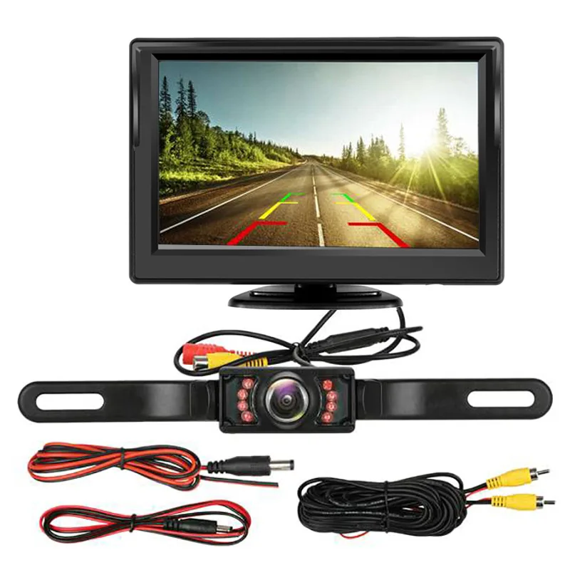 5 Inch Suction Cup Monitor Wireless Transmitter & Receiver License Plate 7-IR Rear View Camera Waterproof Auto Accessories