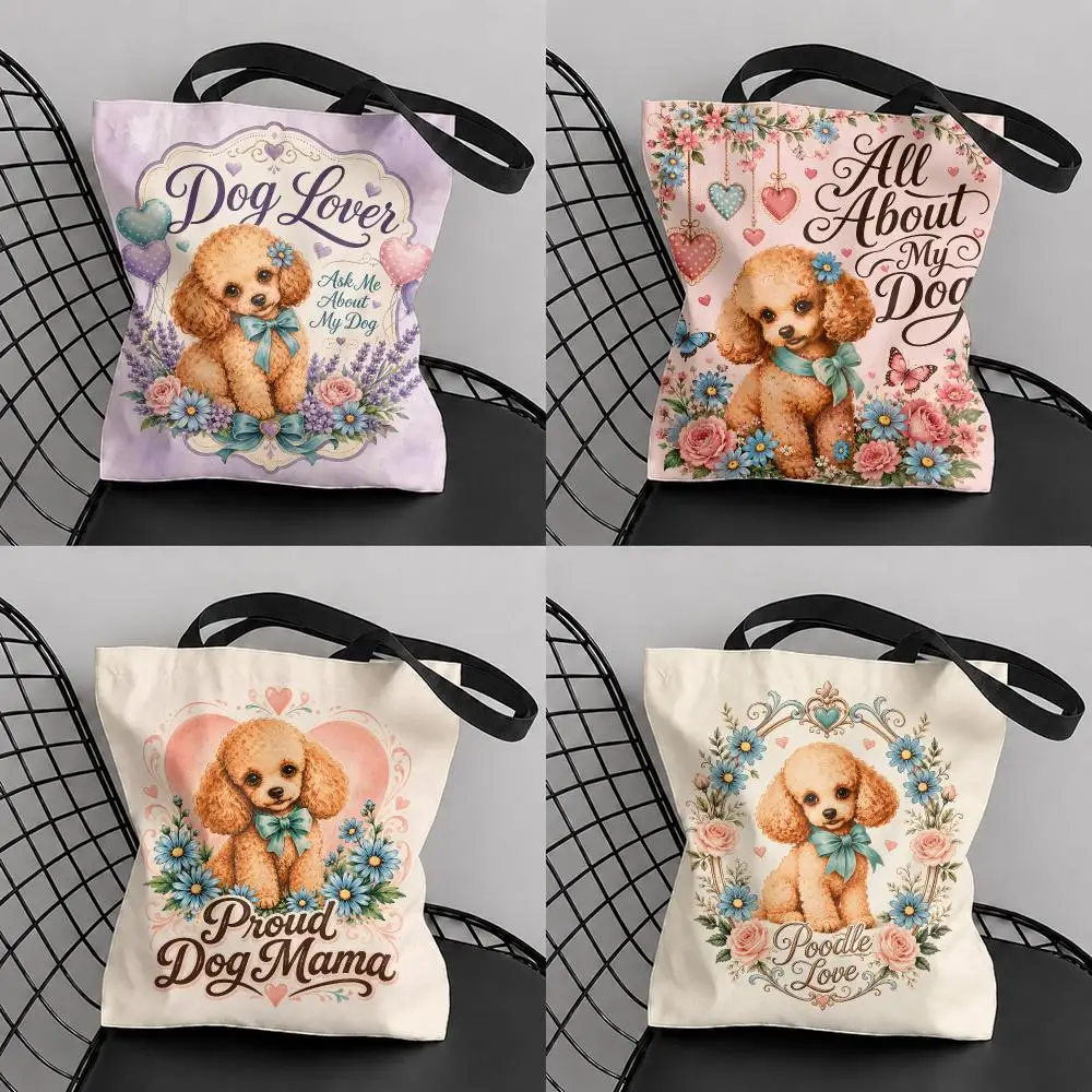 Tell Me About Your Dog Storage Bags Large Capacity Canvas Tote Bag Reusable Shoulder Handbag for Daily Shopping Travel