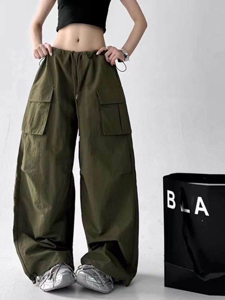 

Y2K Cargo Wide Leg Pants for Women Summer Loose Drawstring Print Jogging Pants High Waist Streetwear Casual Straight Trousers