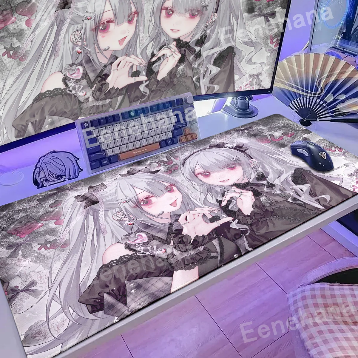 لوحة ماوس ألعاب الكمبيوتر للفتيات من Anime Kawaii باللون الوردي أفضل صديق ملحقات مكتب الكمبيوتر وسادات توسيع لوحة المفاتيح الكبيرة غير القابلة للانزلاق