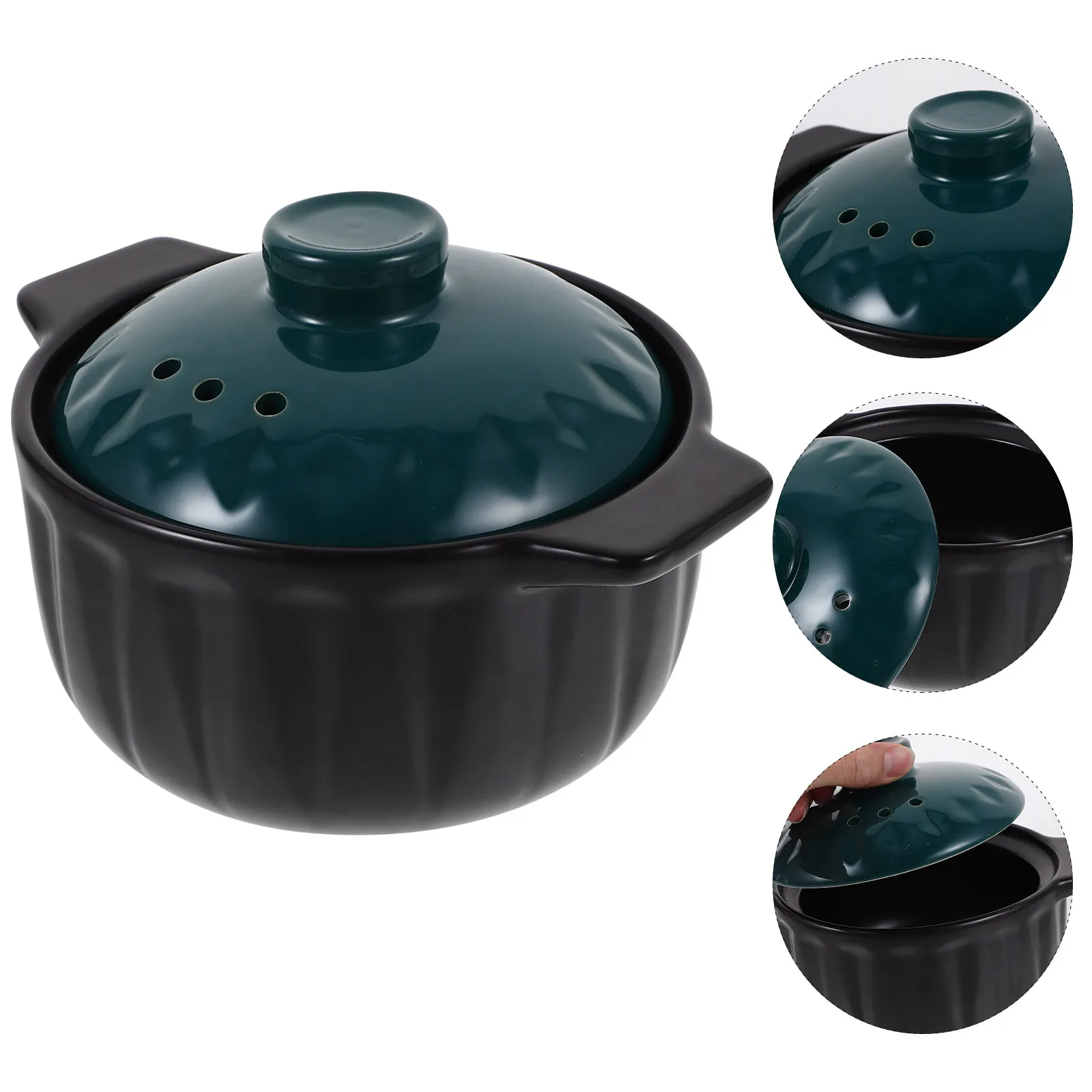 

1Pcs Premium Ceramic Casserole Pot for Soup Stew Oatmeal High Heat Resistant Even Heating Nonstick Flat Base Home Restaurant Use