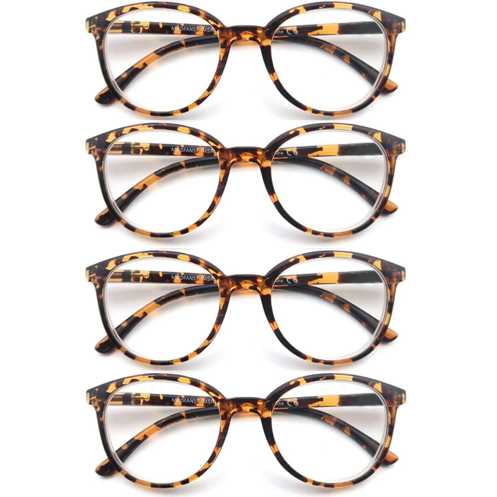 Round Reading Glasses Women Readers Eyeglasses Classic Frame Flexble Plastic Spring Hinge Lightweight Wear with Diopter +1.0~4.0