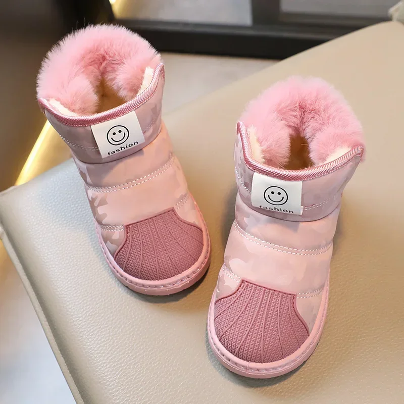 New 2024 Winter Children Leather Waterproof Snow Boots Boys Girls Fashion Non-slip Kids Plush Warm Boots Infant Cotton Shoes