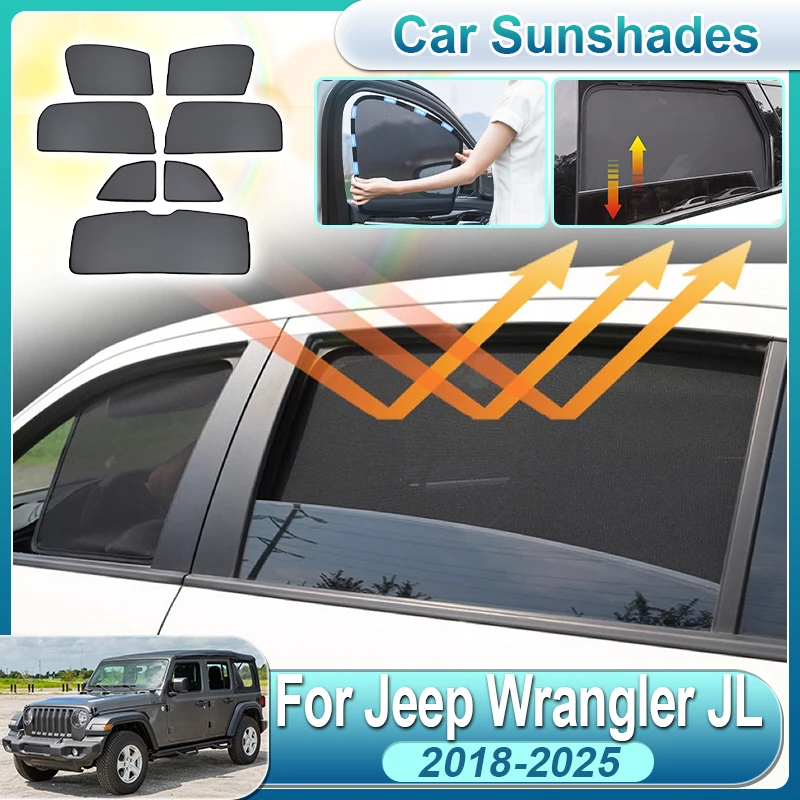 

For Jeep Wrangler JL 2018-2025 5-Door Rubicon Car Full Coverage Sunshade UV Protection Curtain Style Sun Shield Auto Accessories