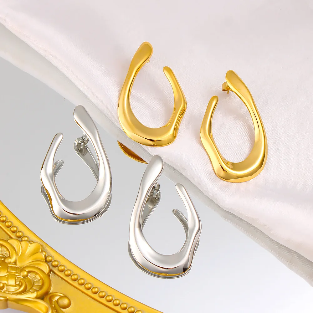 DIY accessories ins wind stainless steel irregular personalized earrings fashion European and American versatile curved U-shaped