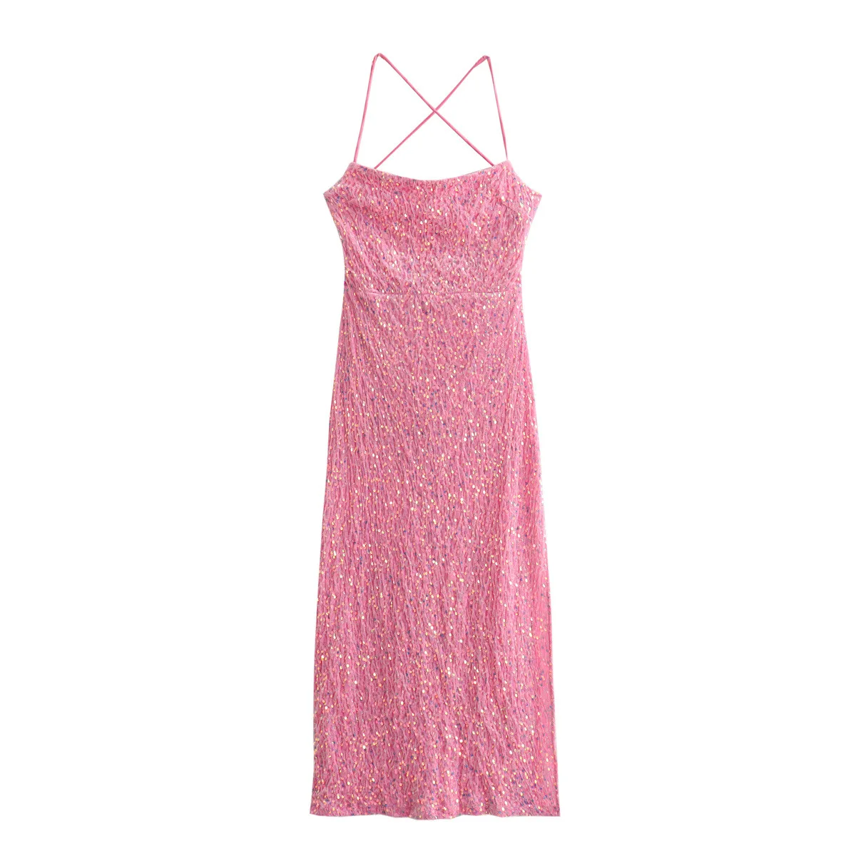 

Glitter Women's Party Sleeveless Backless High Slit Slim Fit Robe Women Midi Dress 2024 Summer Fashion and Sexy robe