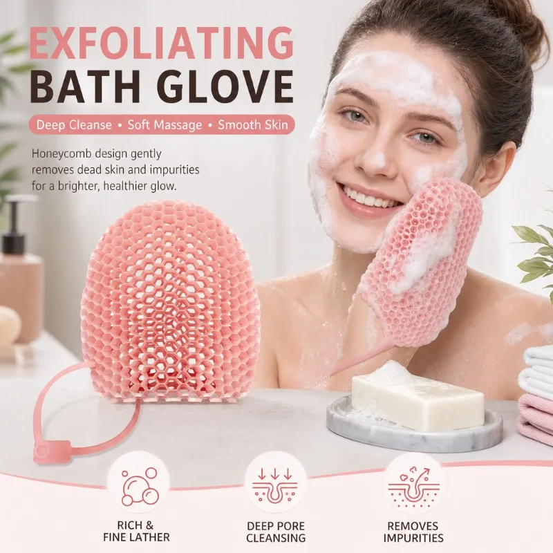 Silicone Exfoliating Bath Glove Honeycomb Scrub Mitt Deep Clean Face Body Massage Sponge Dead Skin Remover Home Spa Shower Tool