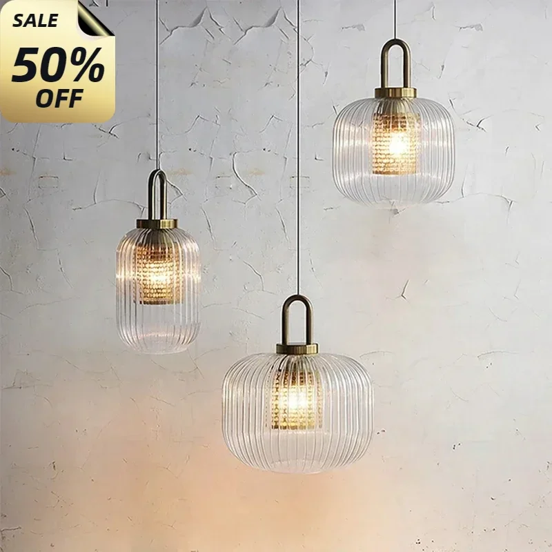 

NEW Retro LED Glass Pendant Lights Modern Industrial Chandeliers Dining Room Lamp for Bedroom Kitchen Home Decoration Transparen