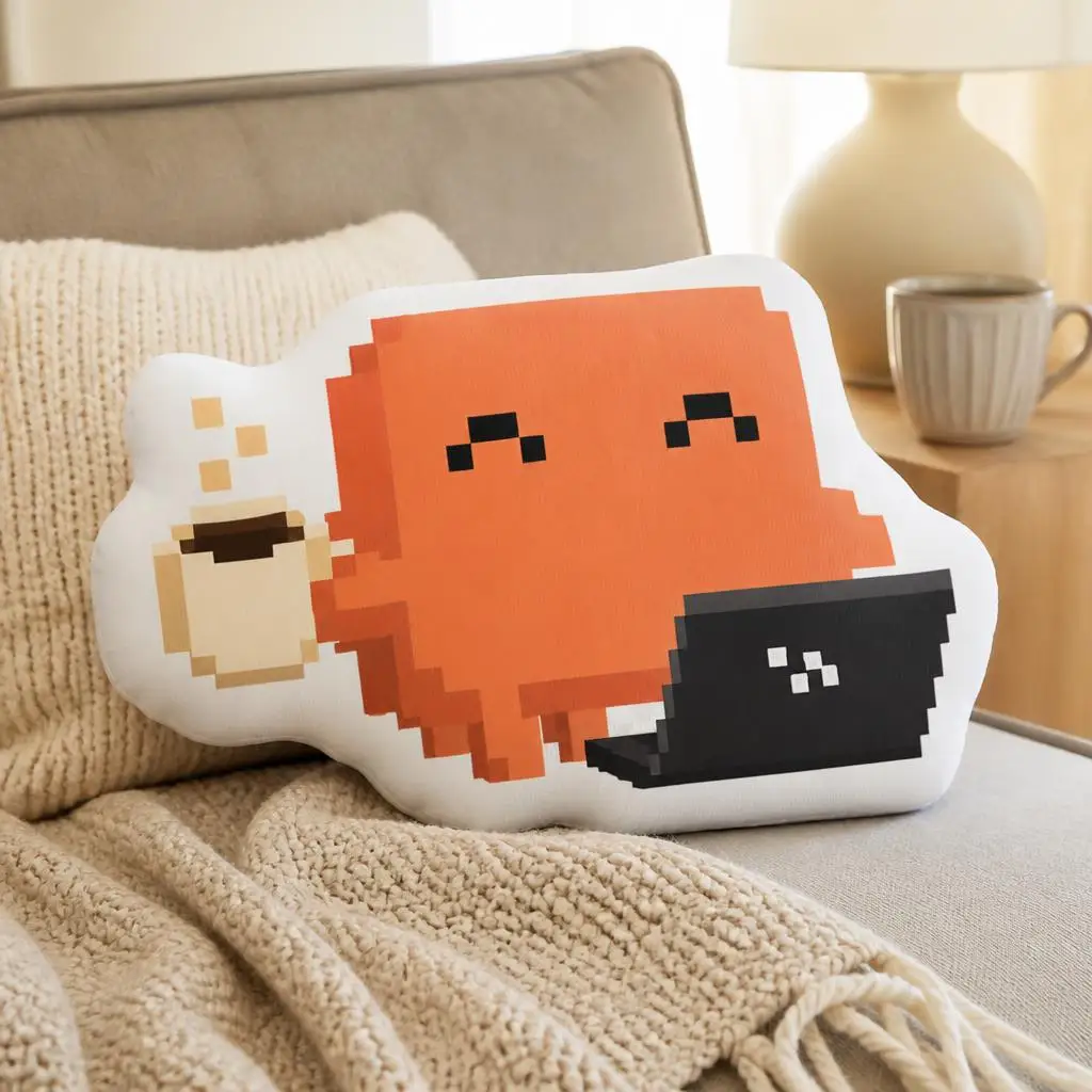 Pixel Claude Code Throw Pillow Cute Irregular Stuffed Cushion Sofa Accent Pillow for Game Room Home Decor