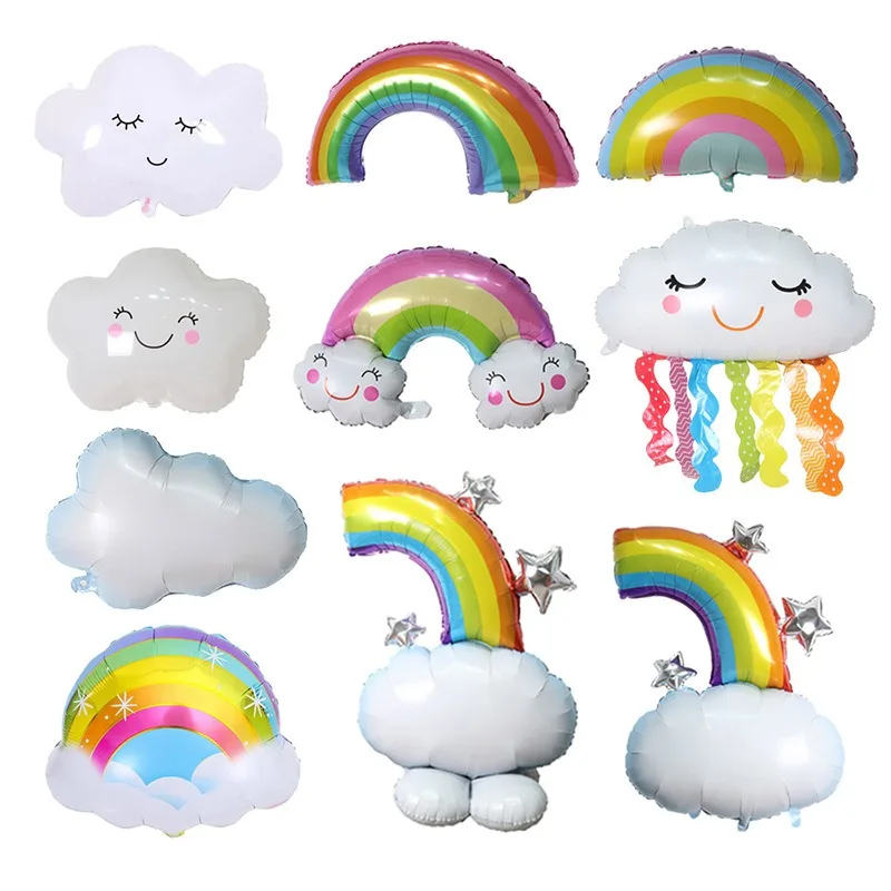 

Large White Cloud Aluminum Foil Balloon Rainbow Smile Tassel Cloud Aluminum Foil Birthday Decoration Balloon