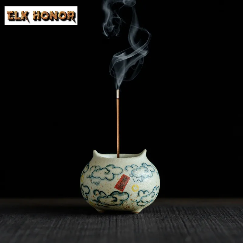 

Hand-painted Blue And White Flint Red Double Ear Incense Holder Mist Smoking Steamers Incense Burners Consecrate Censer Cafes