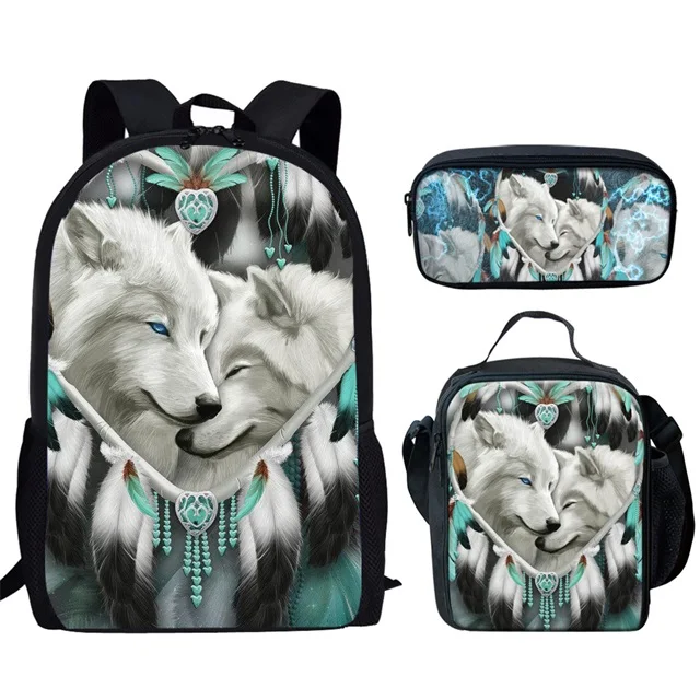 

Fashion Popular Moon Wolf Funny Moon Wolf 3D Print 3pcs/Set pupil School Bags Laptop Daypack Backpack Lunch bag Pencil Case