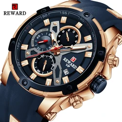 2023 New REWARD Mens Watches Blue Waterproof Top Luxury Brand Chronograph Sport Watch Quartz For Men Wristwatch Military Male