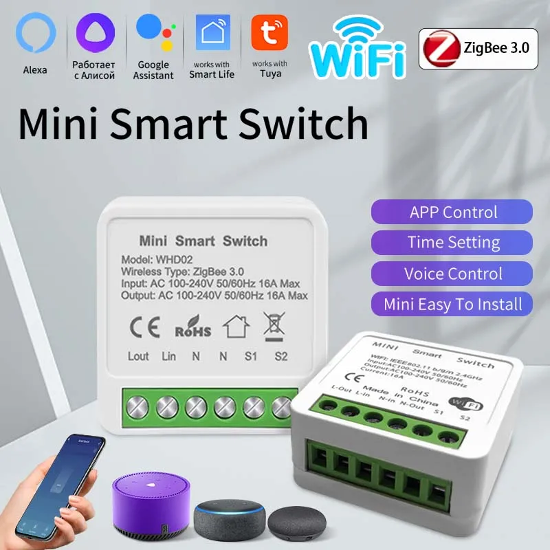 Tuya ZigBee WiFi Smart Switch Automation Module Relay Supports 2 Way Control Smart Life App Control Work With Alexa Google Home