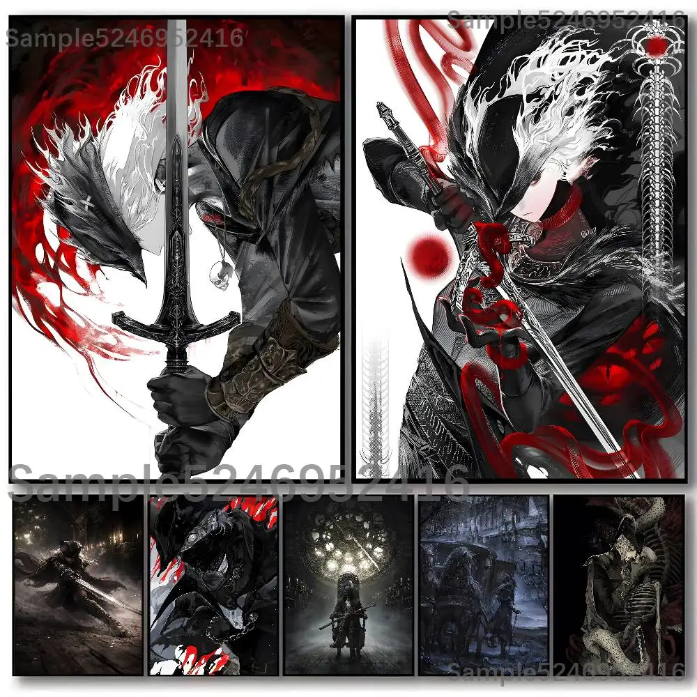 

B-Bloodborne Game Poster For Self-adhesive Art Waterproof Paper Sticker Coffee House Bar Room Wall Decor