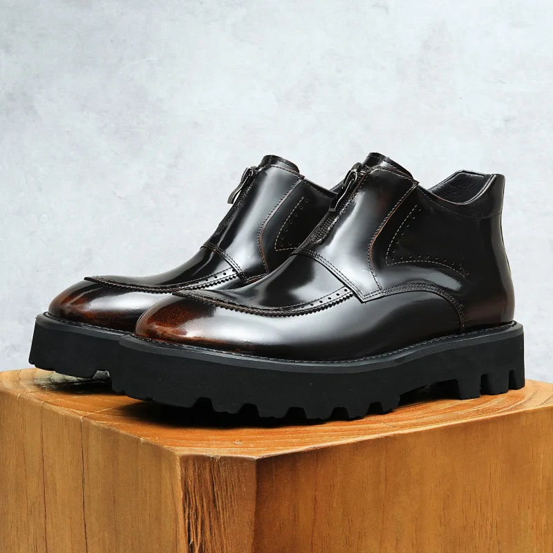 

Мужские ботинки из натуральной коровьей кожи, черные, на молнии, для деловых костюмов, зимние, класса люкс