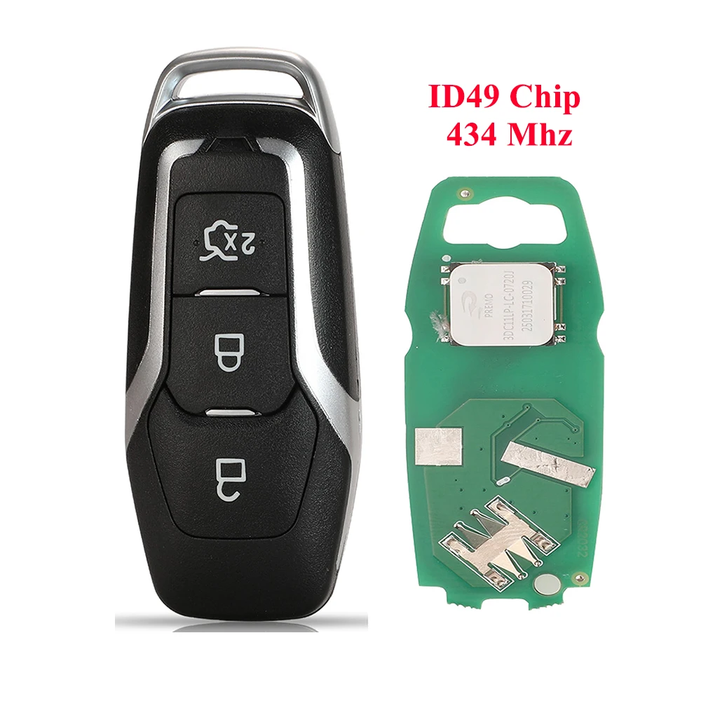 

jingyuqin New Remote Car Key 434Mhz ID49 Full Smart For Ford Mondeo 2.0T Kuga Mustang 2015 Edge Keyless Go Styling Silver Tape