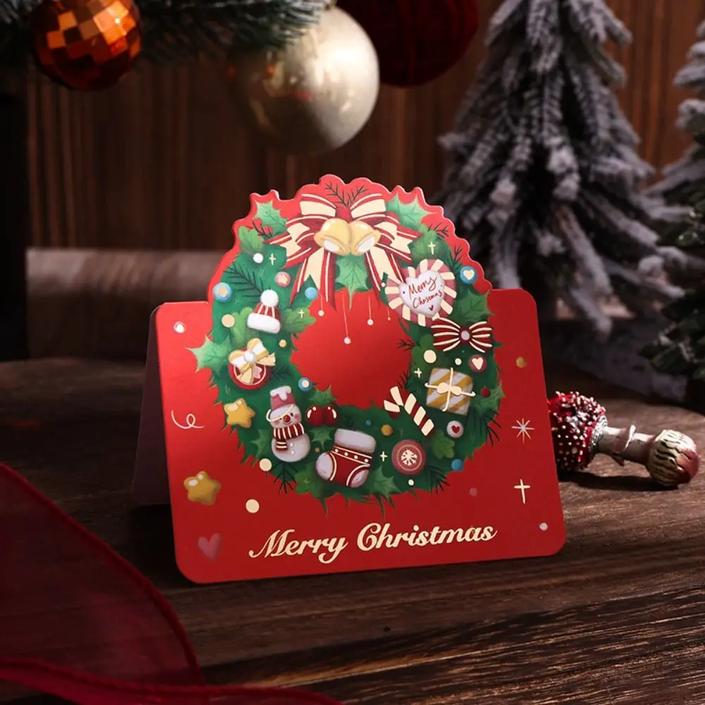 New Retro Merry Christmas Cards Gold Foil Santa Wreath Greeting Cards Xmas Supply Gift Wrap Holiday Family Cards For Winter