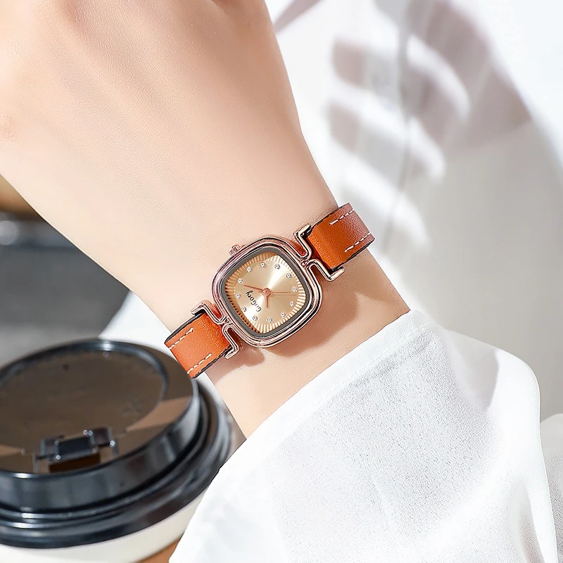 

Роскошные женские кварцевые часы с кожаным ремешком, маленькие часы с квадратным циферблатом, повседневные модные универсальные винтажные наручные часы, дропшиппинг