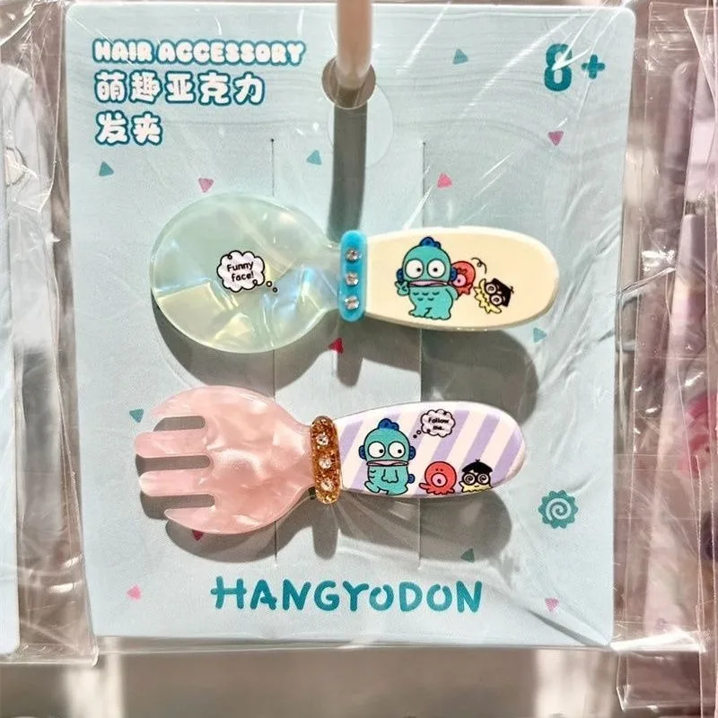 Pinza para el pelo Kawaii Sanrio Hangyodon, serie acrílica bonita, decoración para sombreros de niña, regalo de cumpleaños para Festival de Anime dulce, 2 uds.