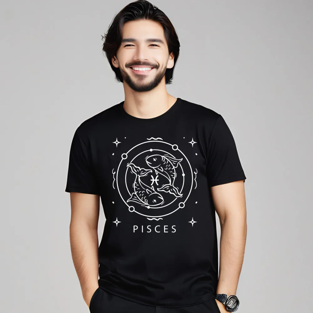 Tops & Tees Pisces Zodiac Sign Gift for Tee-Shirts Father Day Cute Crazy Short Sleeve 100% Cotton Round Neck Adult T-Shirt Crazy