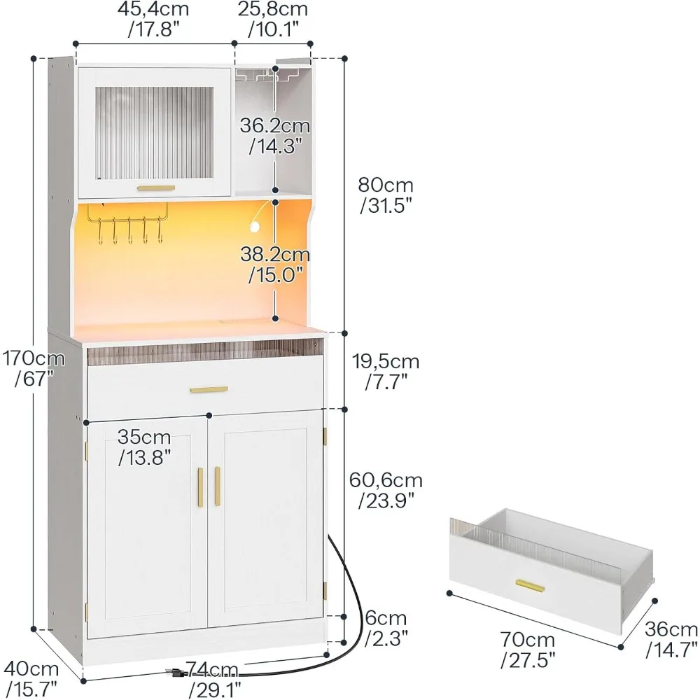 خزانة مخزن المطبخ الحديثة مع إضاءة LED ومحطة شحن، وحافظة تخزين 67 بوصة مع ميكروويف #2
