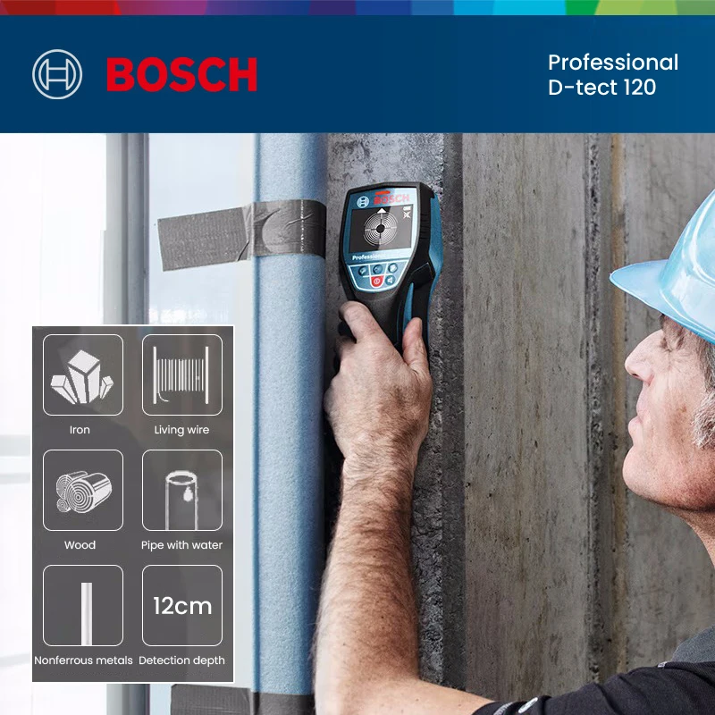 BOSCH D-TECT 120 wykrywacz metalu profesjonalny wykrywacz cyfrowy wyświetlacz, ścienny wykrywacz kołków do kabli fajka wodna drewna metalowego