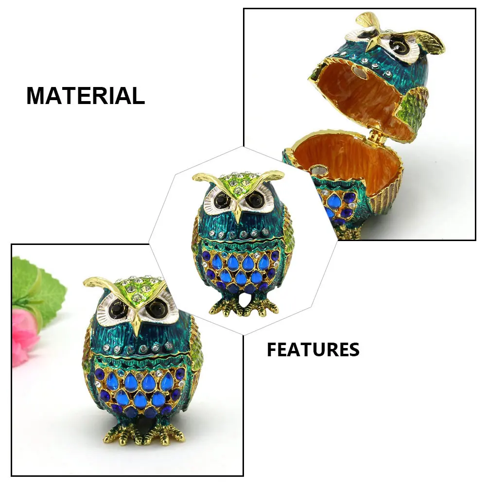 

Owl Decorative Box Retro Jewelry Case Tin Alloy Statue Elegant Design Perfect Gift Bedroom Living Room Office Cat Figurine