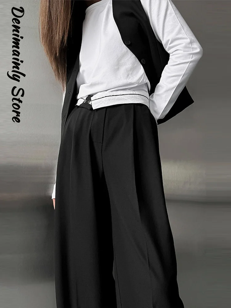 Street Women's Solid Suit Pant High Waist Pocket Zipper Pleated Female Straight Leg Trouser 2026 Autumn Lady Commute Chic Pants