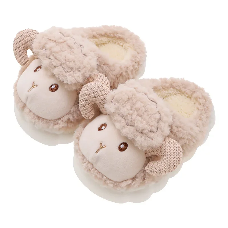 Girl Shoe Winter Kid Brand Slippers Cartoon Sheep Home Shoe Boy Girl Indoor Warm Plush Slippers Soft Sole Anti-Slip Cotton Shoe