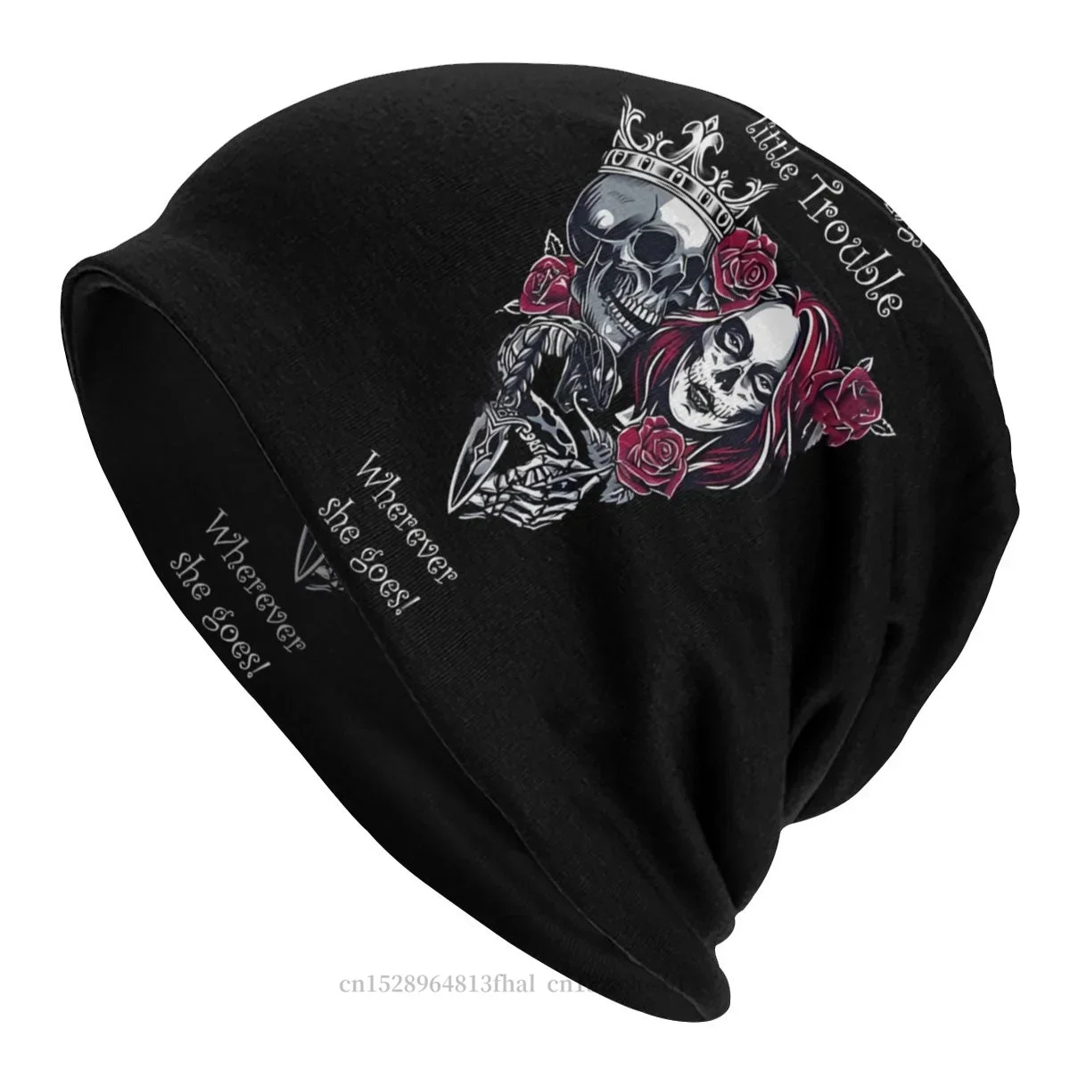 Bonnet Hats Gothique Men Women's She Brings Trouble Wherever  Goes Winter Warm Cap Hip Hop Skullies Beanies Caps